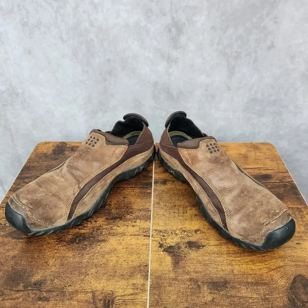 Timberland Shoes Mens 9‎ M Brown Leather Hiking Slip On Comfort Loafers 88066